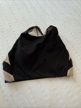 Athleta Black and Beige High-Neck Sports Bra